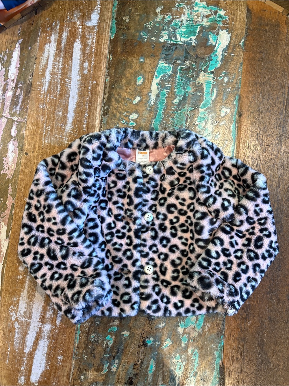 Gymboree Pink and Black Leopard Print Faux Fur Jacket